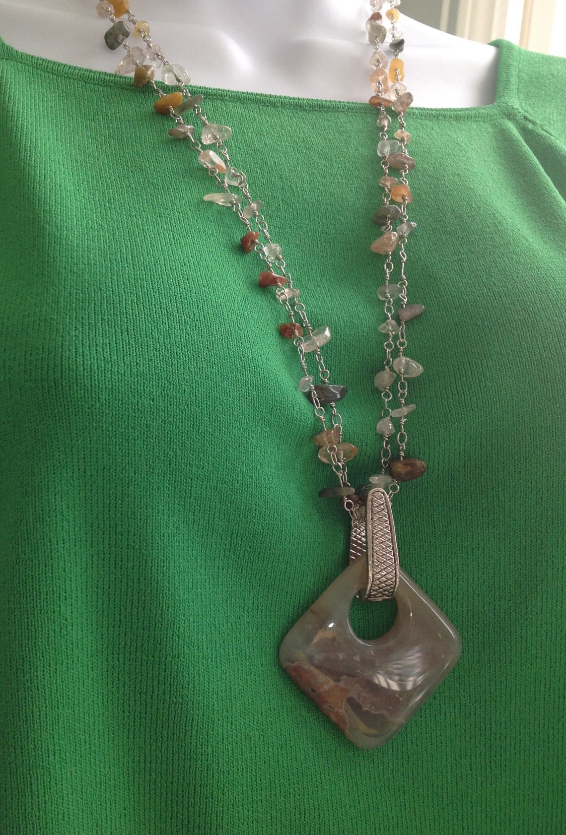 Mixed Chip Pendant Necklace Etsy