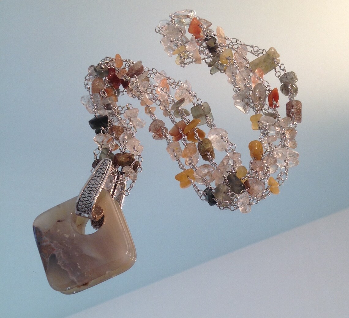 Mixed Chip Pendant Necklace Etsy