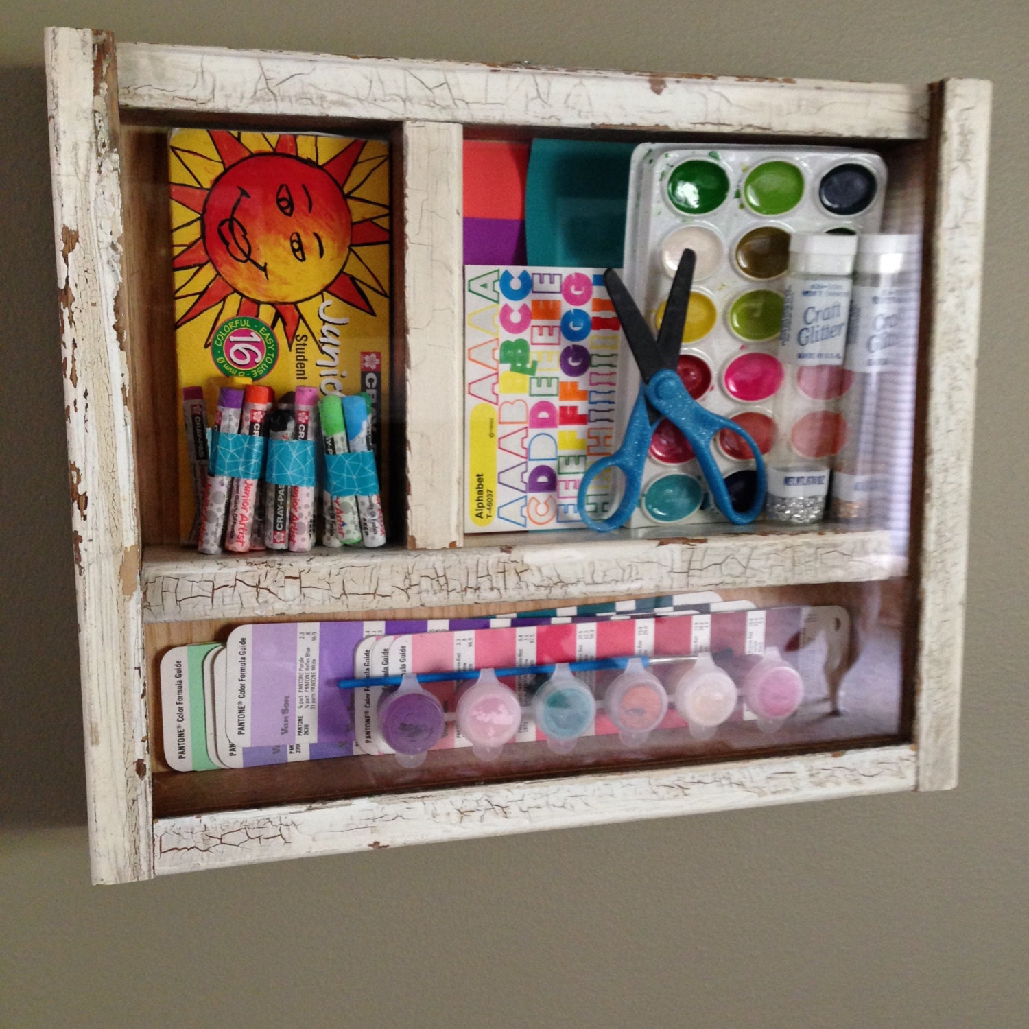 Shadow box with Vintage Arts and Crafts Supplies Etsy