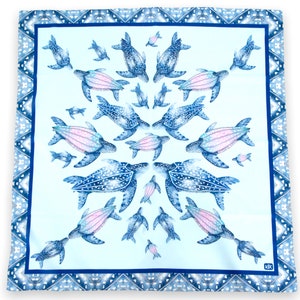 Blue leatherback turtle cotton scarf, scarf for men, scarf for women, gifts, square scarf, pattern scarf, blue scarf, unique scarf