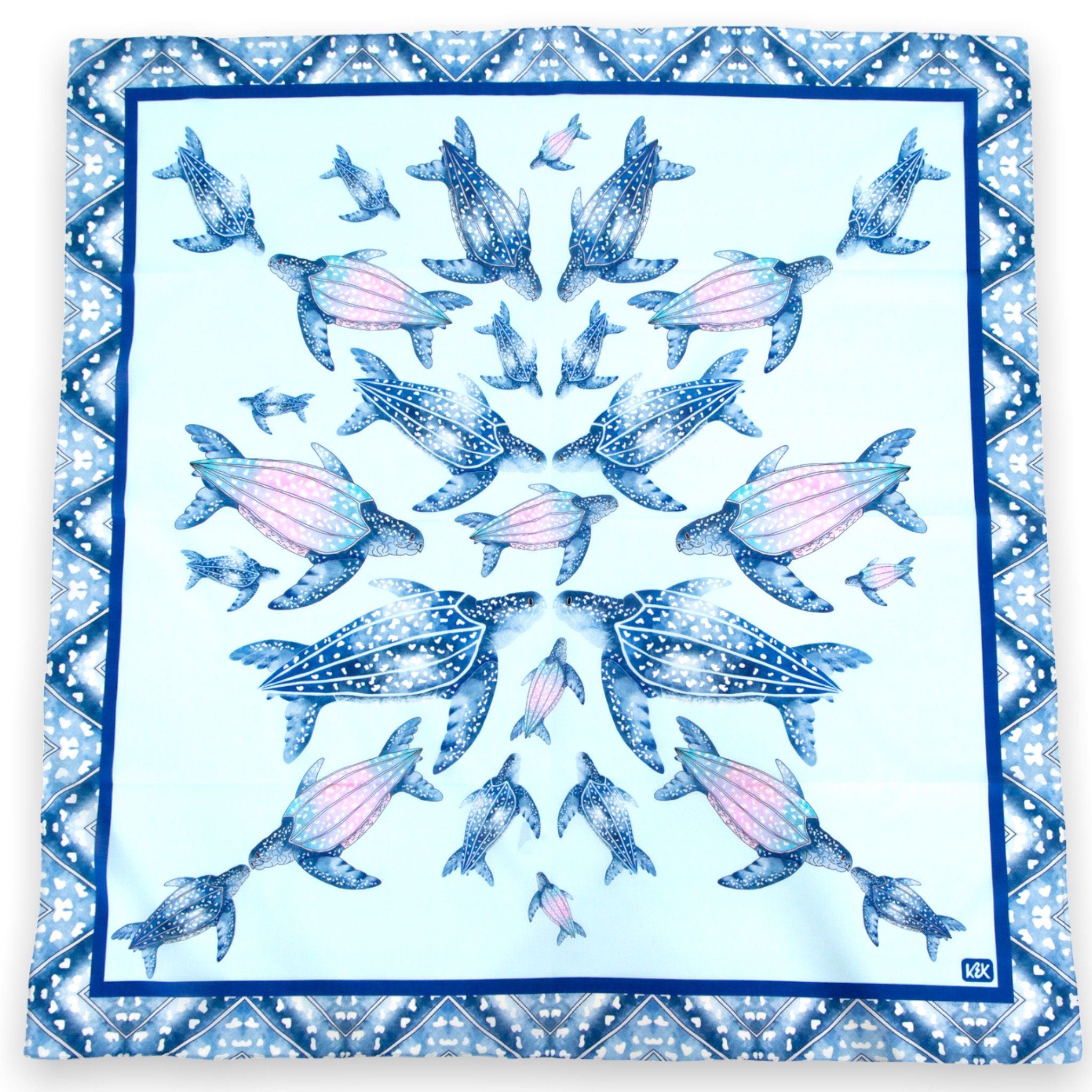 Blue leatherback turtle cotton scarf, scarf for men, scarf for women, gifts, square scarf, pattern scarf, blue scarf, unique scarf
