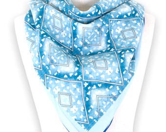 Blue crystal cotton scarf, scarf for men, scarf for women, gifts, square scarf, pattern scarf, blue scarf, unique scarf