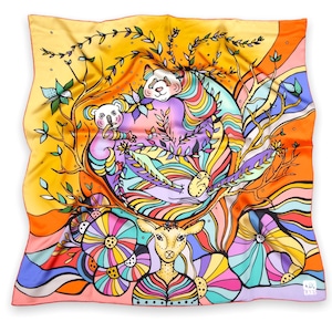 Carter’s Kingdom /Silk Scarf for women / Orange Scarf / Animal Print scarf / Designer Scarf / Silk headscarf / Square Scarf / Gift For Her
