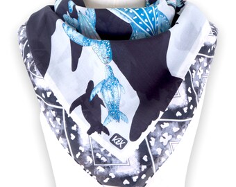 Black leatherback turtle cotton scarf, scarf for men, scarf for women, gifts, square scarf, pattern scarf, blue scarf, unique scarf