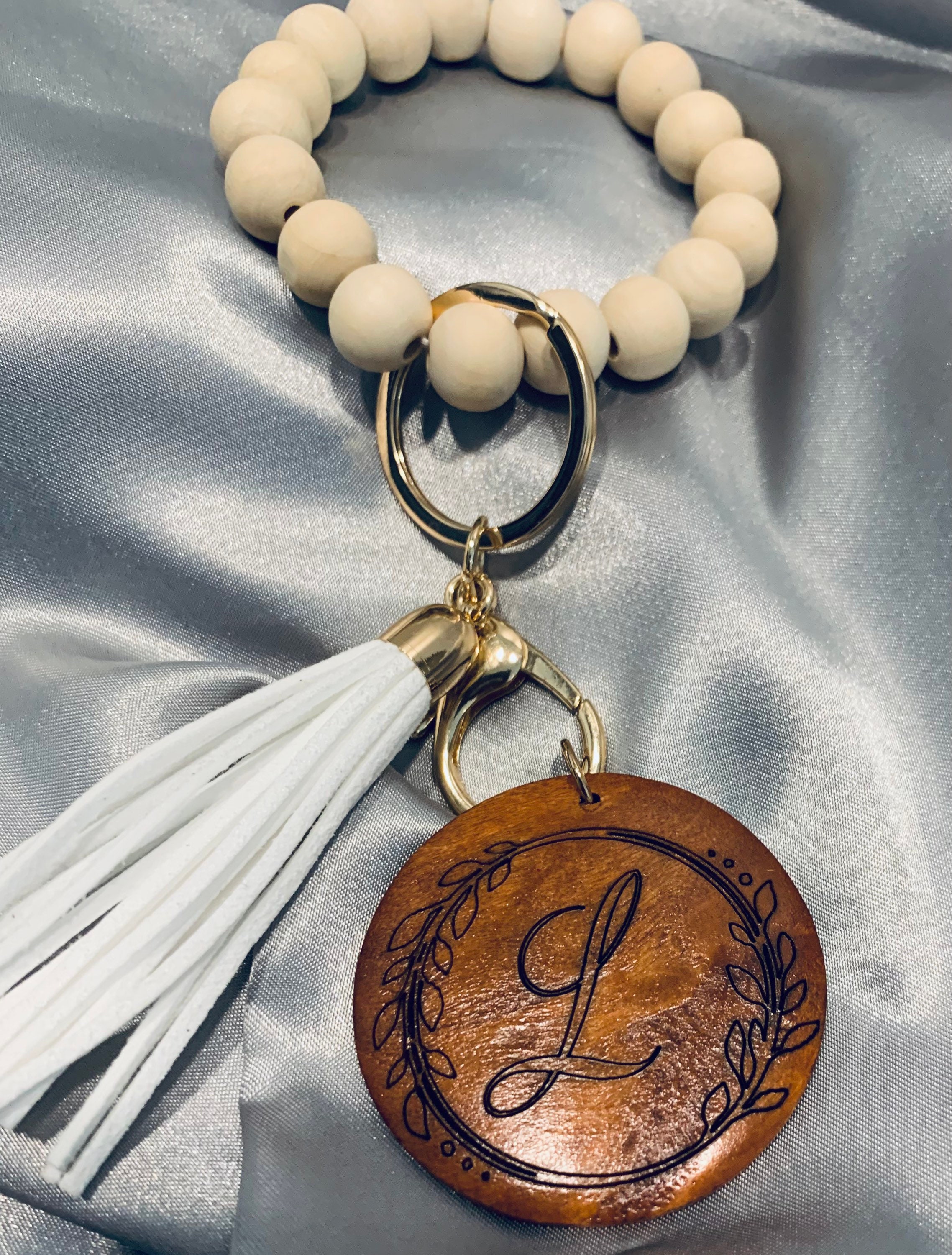 Beaded Keychain Bracelet w/Initial Etsy