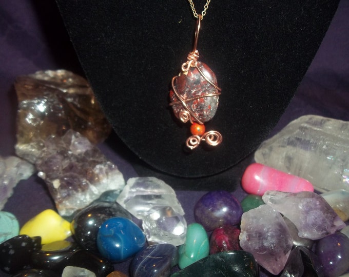 GoodVibesbyMeg OOAK Jasper Wire Wrap Handmade Bronze Stone Wire Wrap Ocean Jasper Wire Wrapped Necklace Bronze Wire Wrapped Necklace