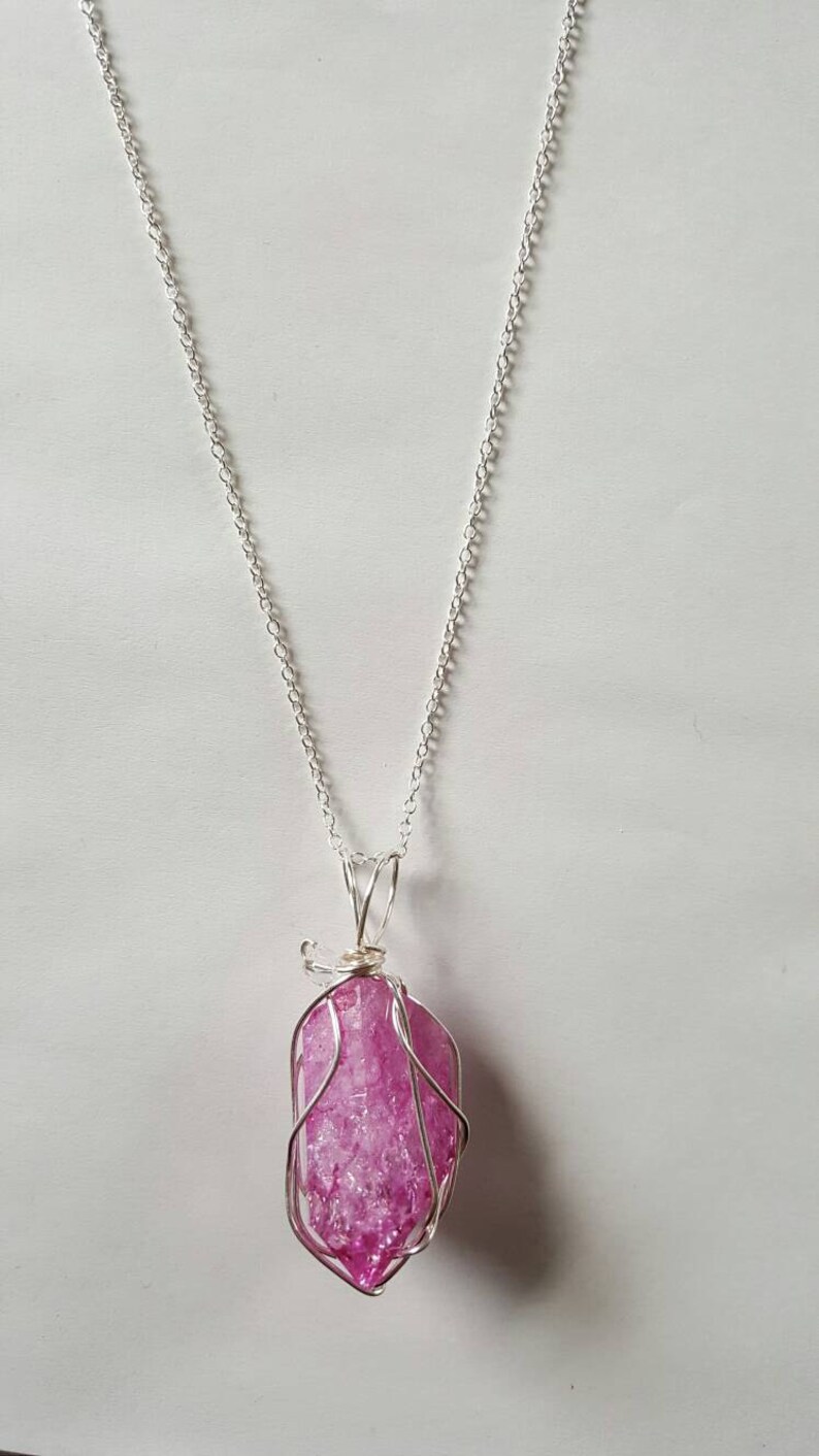 Pink Crystal Necklace Sterling Silver Wire Wrapped Jewelry Etsy