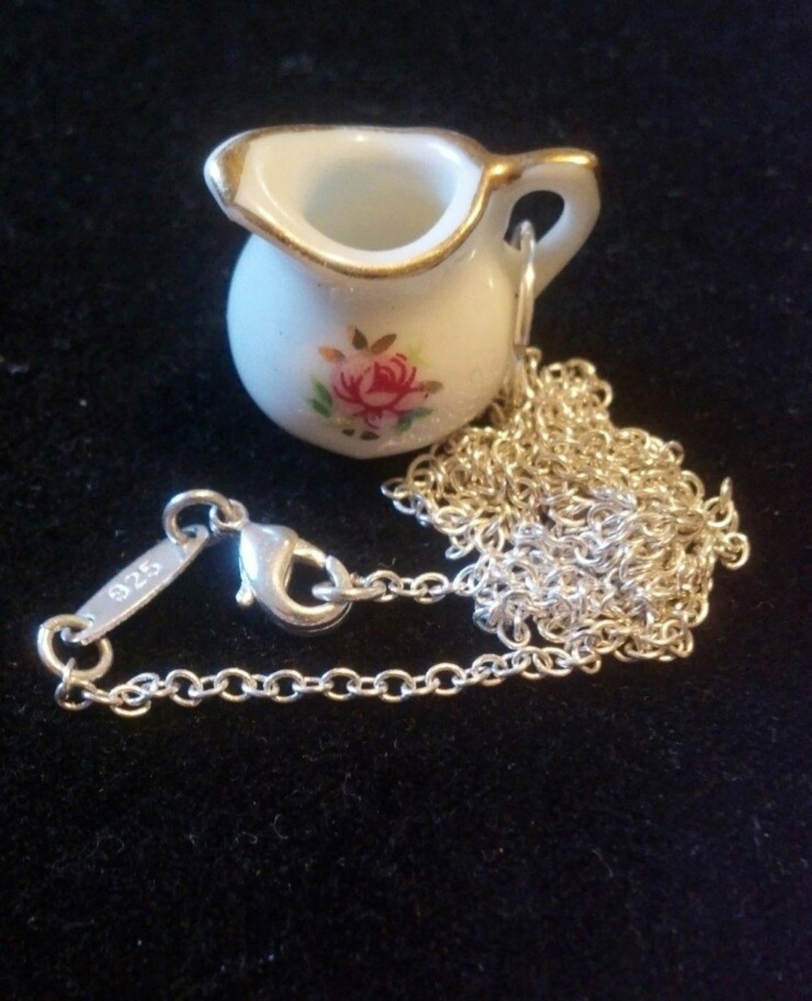Vintage Tea Cup Necklace Sterling Silver Handmade Miniature Etsy