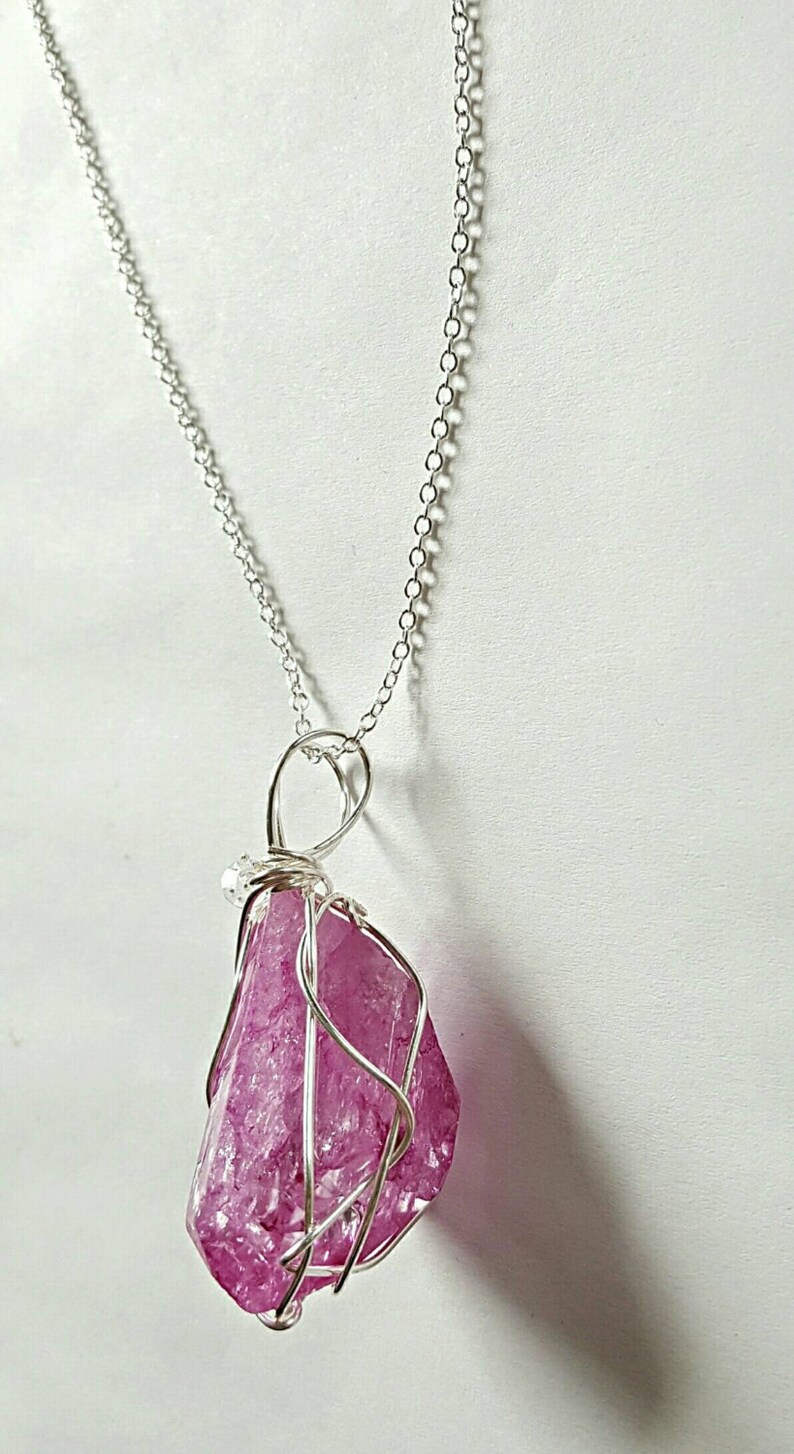 Pink Crystal Necklace Sterling Silver Wire Wrapped Jewelry Etsy