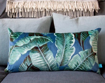 Long Cushion Handmade with Tropical Banana Leaf Velvet