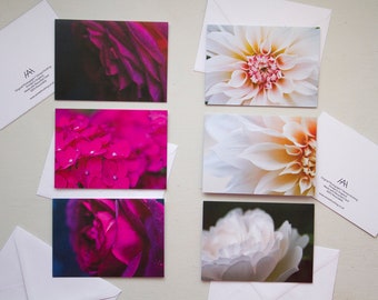 Greeting Cards with Photography Print Designs of Roses, Dahlias and Hydrangeas