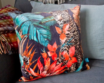 Velvet Cushions Handmade with Leopard Tropical Design Fabric