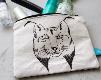 Embroidered Cosmetic Bag in Lynx Big Cat Design