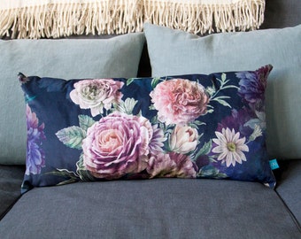 Oblong Cushion Handmade with Rose Print Velvet