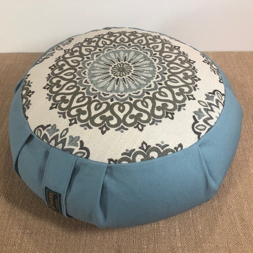 Round Zafu Buckwheat Meditation Cushion Coral Seafoam Etsy