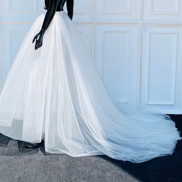 Tulle Overskirt with Train/ Detachable Bridal Skirt/ Sheer Wedding Removable Skirt/ Long Tulle Skirt with Train/ Overlapping Front