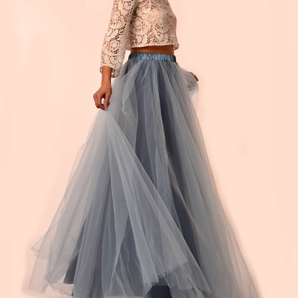 Dusty Blue Tulle Skirt/ Maxi Tulle Skirt/ Made To Measure Long Bridesmaids Tulle Skirt/ Bridal/ Prom/Party Tulle