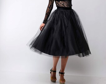 Jupe en tulle longueur thé/jupe de fête/jupe de mariage/jupe en tulle de qualité/jupe en tulle noir/jupe mi-longue en tulle