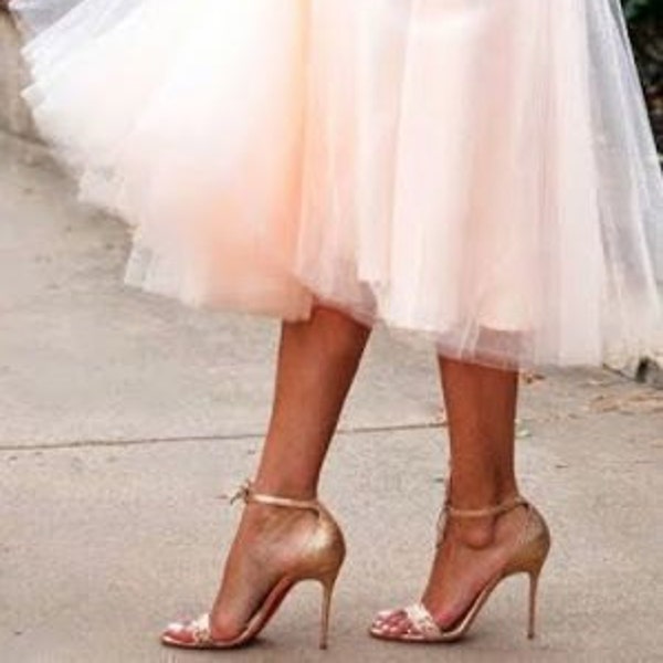 Tea Length Blush Tulle Skirt/ Party Skirt/Wedding Skirt/ Bridesmaid Skirt/ Quality Tulle Skirt