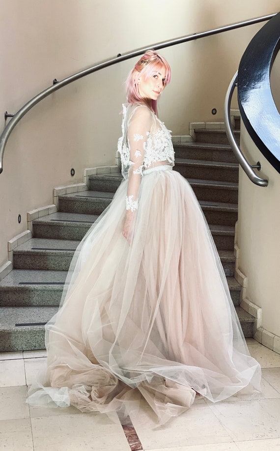 tulle wedding skirt with train