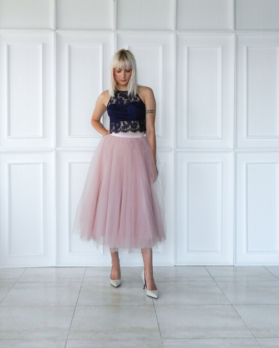 Dusty Pink Tea Length Tulle Skirt | Etsy