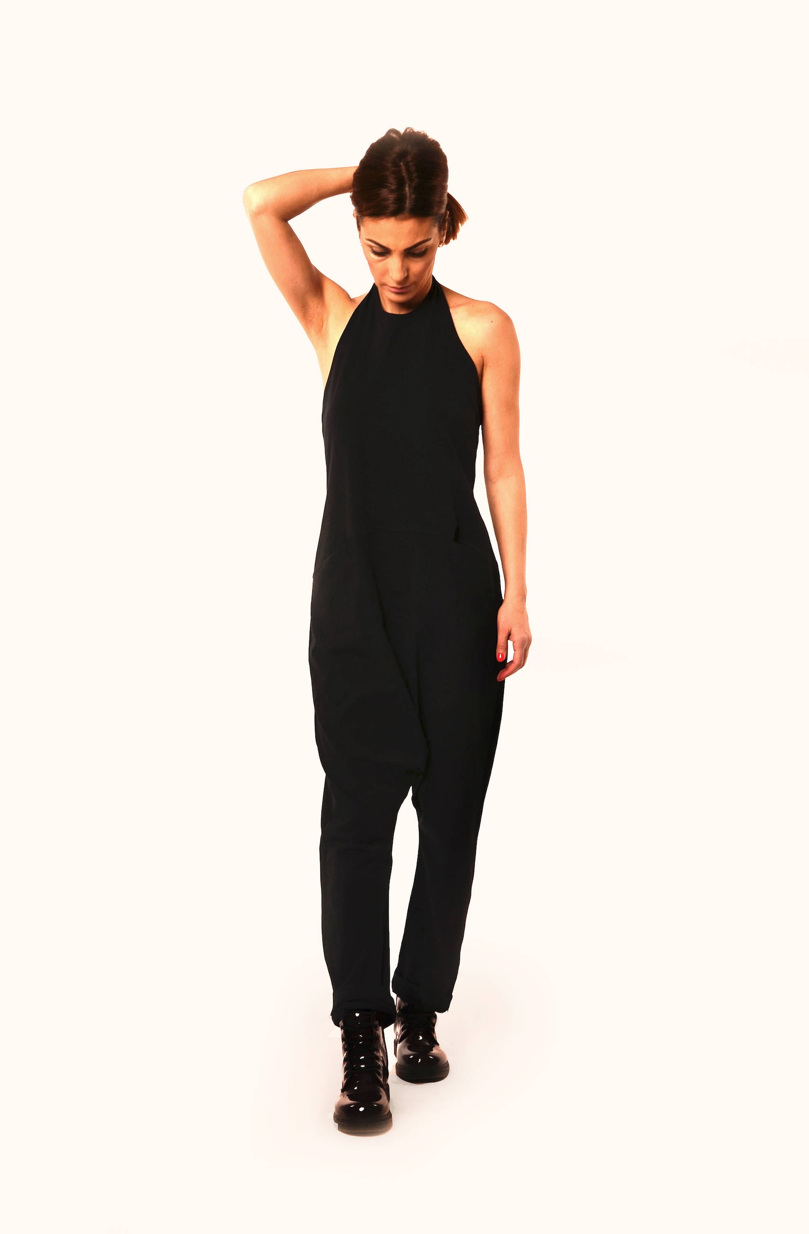 Elegant Sporty Jumpsuit/ Halterneck Drop Crotch Black Etsy