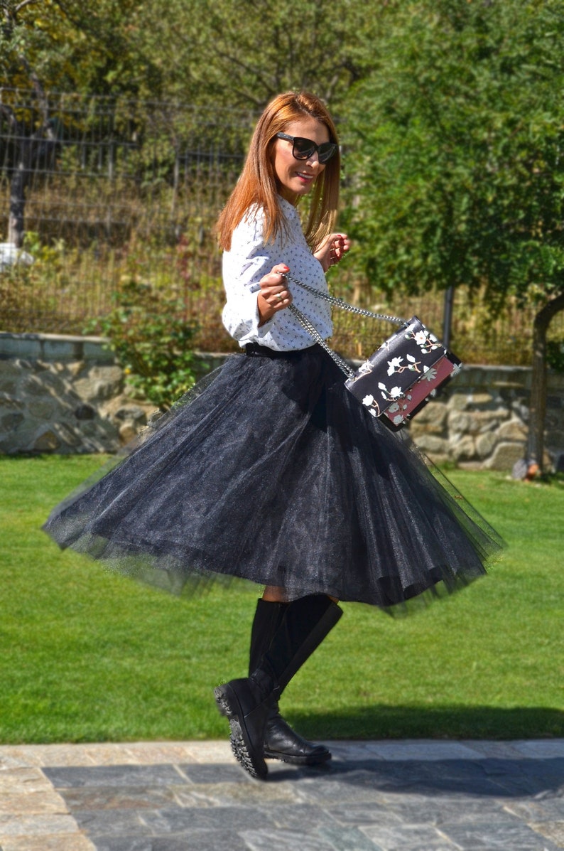 tea length black tulle skirt