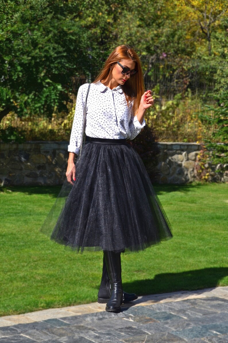 tea length black tulle skirt