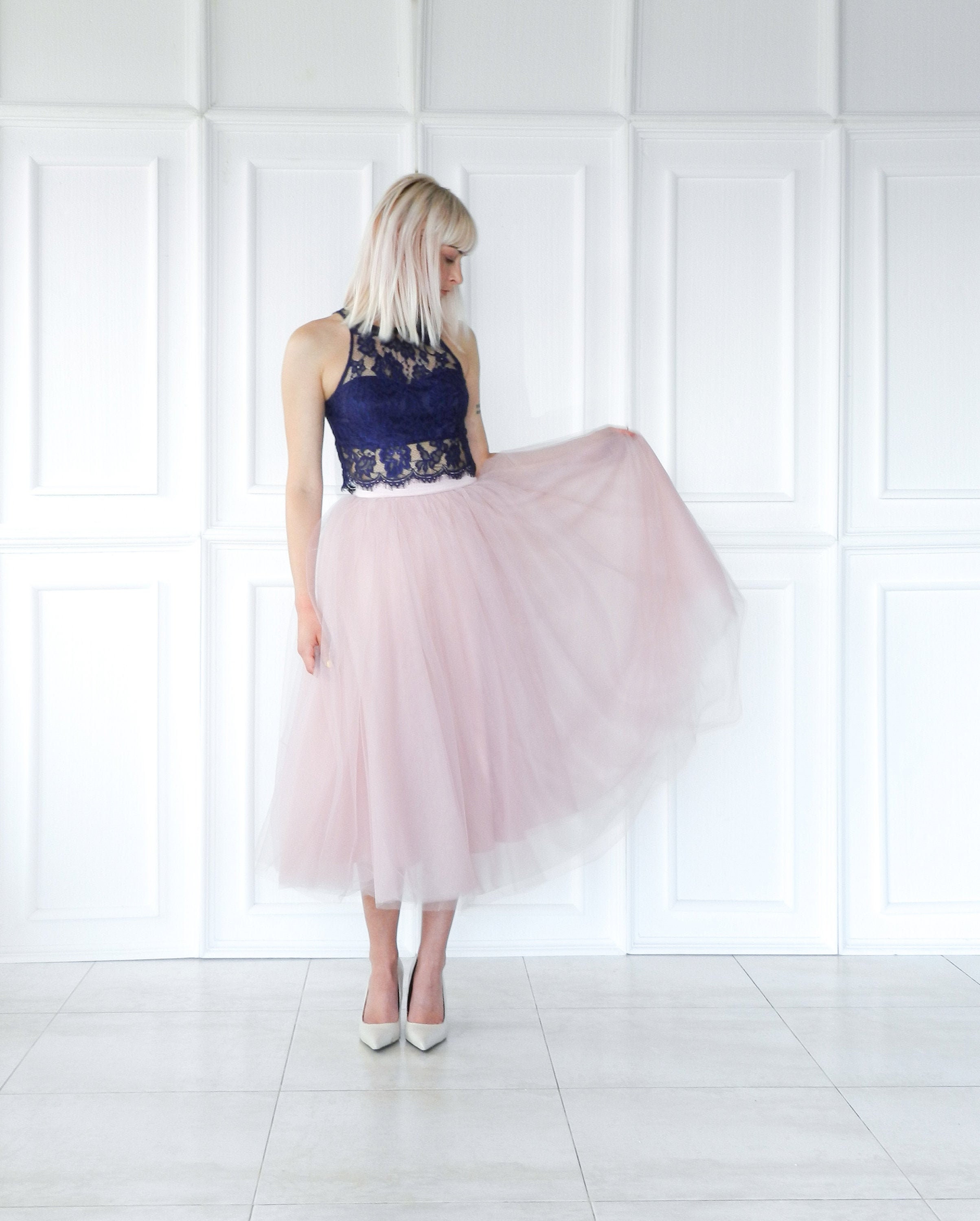 Dusty Pink Tea Length Tulle Skirt | Etsy