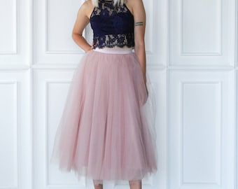 Dusty Pink Tea Length Tulle Skirt