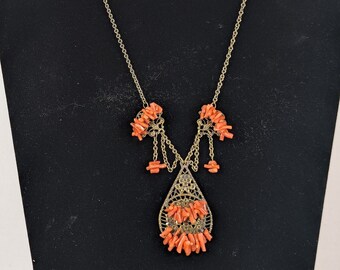 Beautiful Vintage 1900-1920 Branch Coral Festoon Necklace - Free Shipping