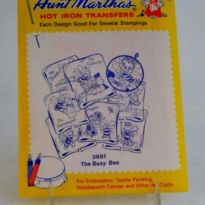Aunt Martha's The Busy Bee Hot Iron transfer 3681 Embroidery Transfer patterns Free shipping image 1