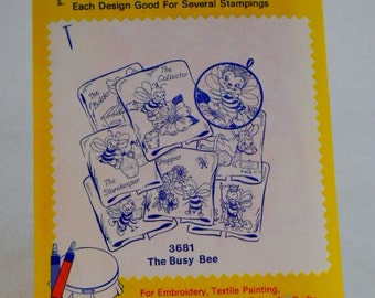 Aunt Martha's "The Busy Bee" Hot Iron transfer  # 3681 Embroidery Transfer patterns - Free shipping