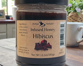 Hibiscus Infused Honey, Floral Herbal Honey for Tea and Cocktails | Handcrafted, Small Batch