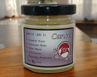 Cancer Zodiac Candle, 4 oz Soy Wax Birthday Candle for Water Signs | Handcrafted Astrology Gift