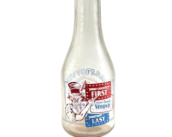 1951 M.G. Nevius Galveston TX Uncle Sam Duraglas Quart Milk Bottle ACL Pyro