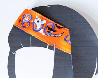 Ghost headband boo Halloween double sided stretchy machine washable women's accessory spooky eyes bats orange purple