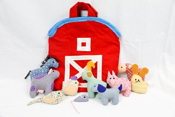 plush barn with animals