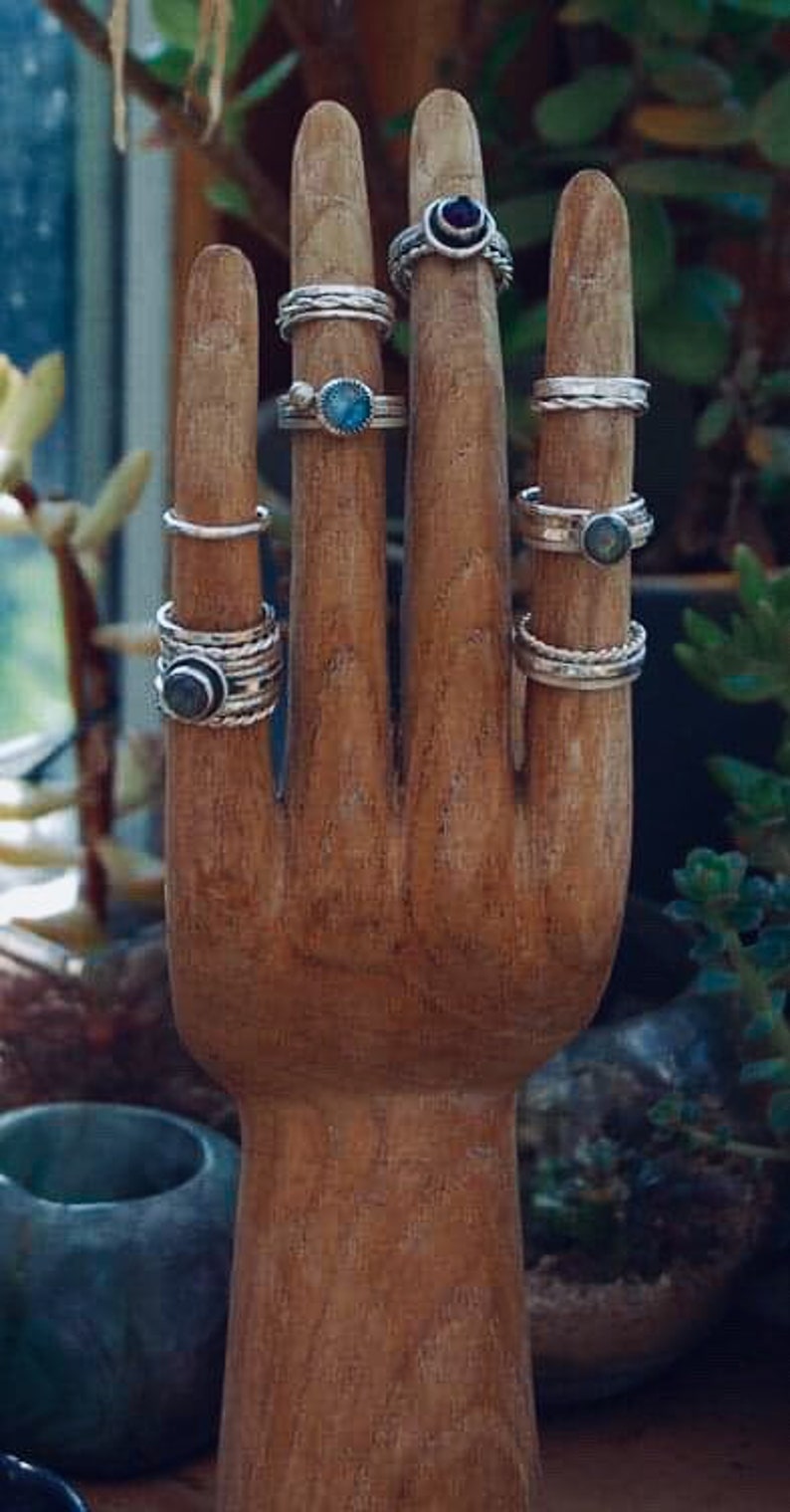 Set of Three Handmade Sterling Silver and Moonstone Stacking Rings O+12 Size UK