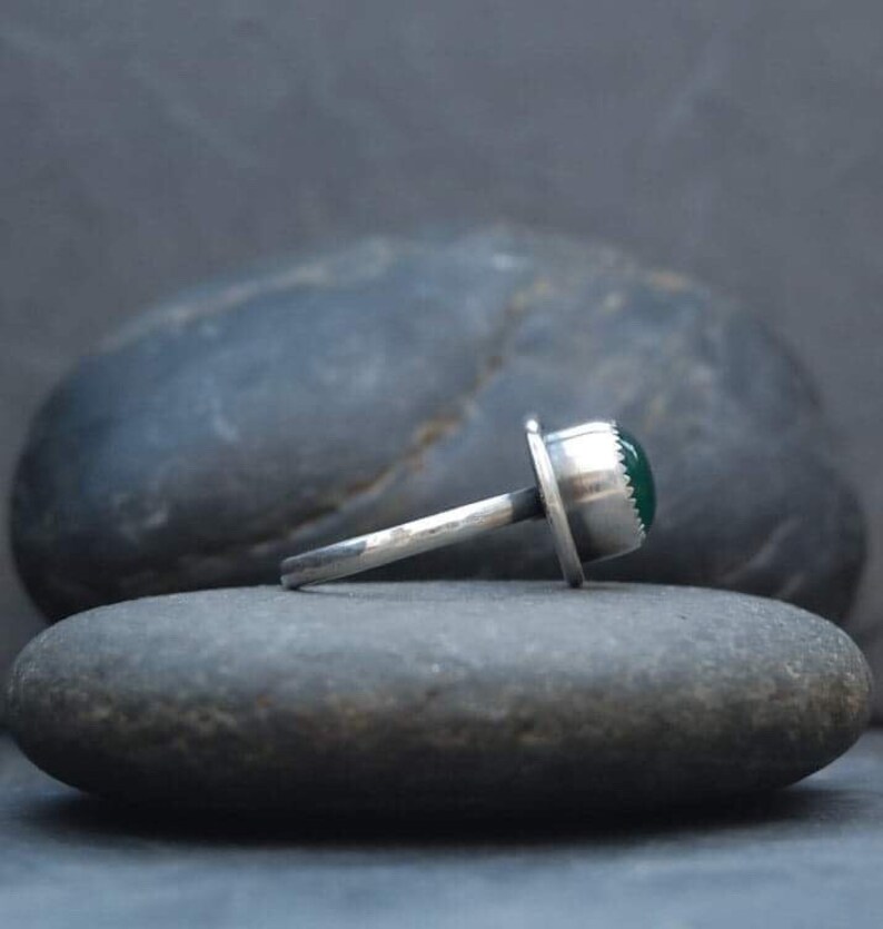 S. Handmade Sterling Silver and Green Onyx Stacking Ring.Size U.K
