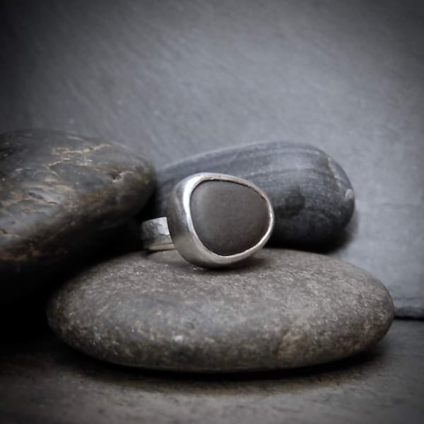 Handmade beach pebble and Sterling Silver Ring.