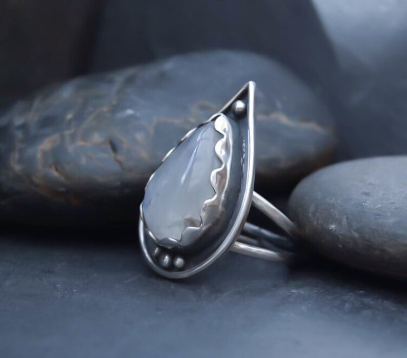 Handmade Moonstone and Sterling Silver shadow box ring.