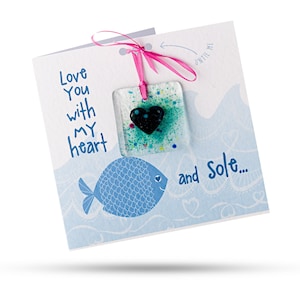 Je t'aime de mon coeur et de ma semelle - Carte de voeux avec cadeau en verre fusionné