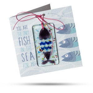 Solo peces en el mar para mí (3 peces) - Tarjeta de felicitación con regalo de vidrio fundido adjunto