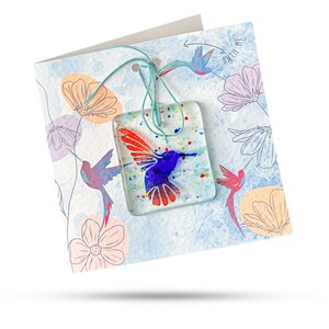 Kolibri Grußkarte mit Glasanhänger
