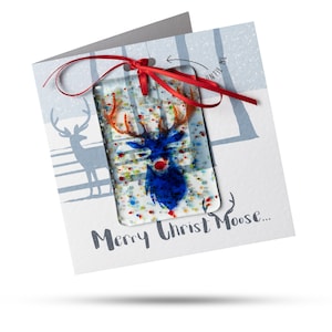 Merry Christmoose - Grußkarte mit Glasanhänger