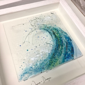 Fused Glass Small Breaking Wave Wall Art. Coastal Home Ocean Picture.