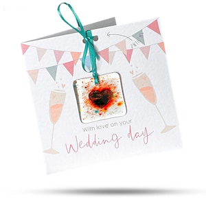 Boda (Saludos) - Tarjeta de felicitación con regalo de vidrio fundido adjunto