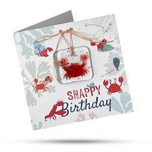 Snappy Birthday - Cartão de felicitações com presente de vidro fundido anexado