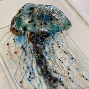 Fused Glass Jellyfish Wall Art, Handmade Coastal Glass Picture